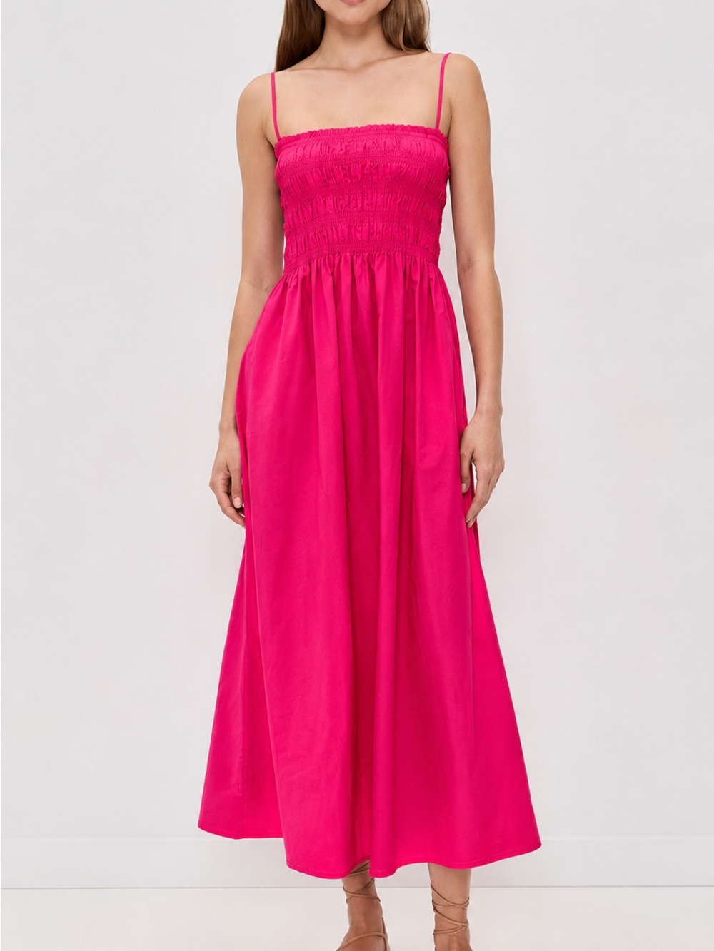 Pistola Bianca Smocked Maxi Dress Hot Pink Honeysuckle Size Medium